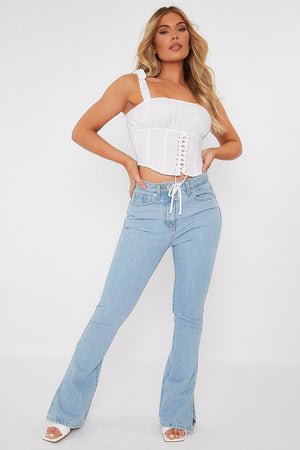 Light Blue Split Hem Flare Jeans - Ivara
