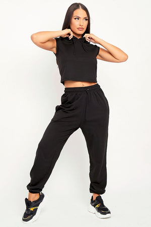 Black Cropped Hoodie Joggers Loungewear Co-ord - Kylie