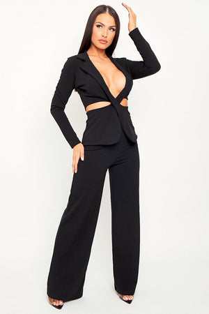 Black Cut Out Blazer Wide Leg Trouser Co-ord - Jalei