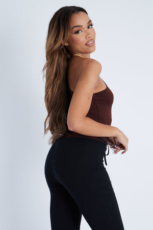 Chocolate Slinky Cut Out One Sleeve Bodysuit - Debby