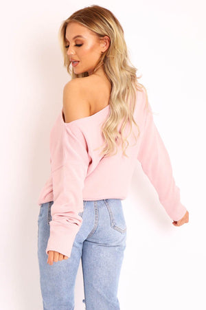 Pink Off Shoulder Knit Jumper - Brithany