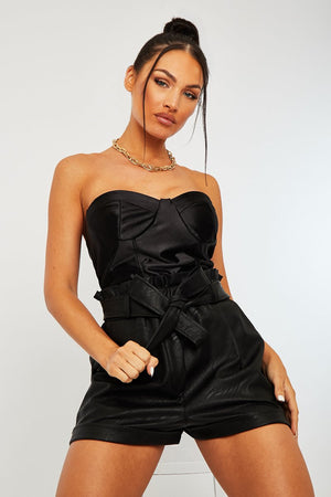 Black Satin Corset Crop Top - Laraya