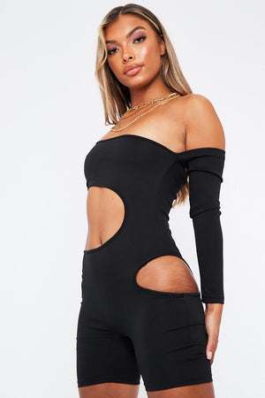 Black Cut Out One Sleeve Playsuit - Aira