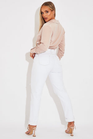 White Extremely Ripped Denim Mom Jeans - Ellynor