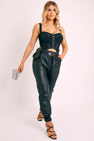 Black Seam Detail Corset Crop Top - Luiza