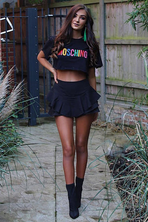Black Frill High Waisted Shorts - Claudelle