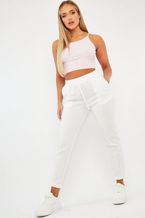 White Piping Detail Woven Trouser - Laila