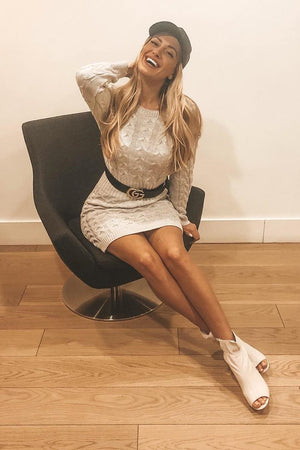Beige Cable Knit Jumper Midi Dress - Jaylie