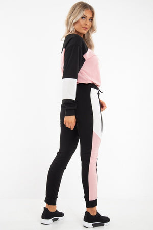 Black Rose Colour Block Sweatshirt Tracksuit - Kazia