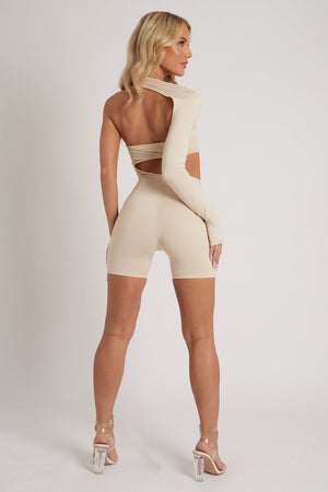 Beige Cut Out One Sleeve Playsuit - River