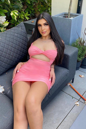 Pink Twist Front Slinky Mini Dress - Kambry