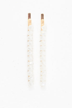 White Crystal Embellished Pack of 2 Hair Clips - Patrice
