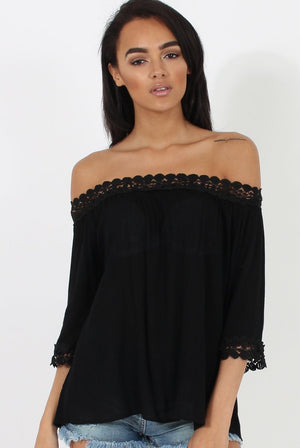 Black Bardot Crochet Top - Aliza
