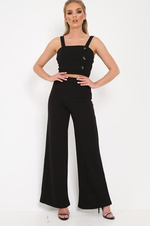 Black Button Detail Crop Top - Amory