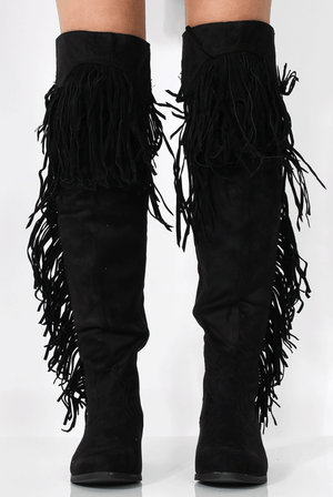 Kristen Black Tassel Knee High Boots
