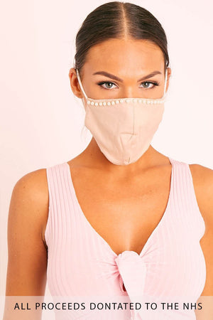 Beige Pearl Detail Face Mask - Lula