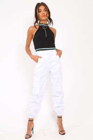Black Ring Zip Front Halterneck Crop Top - Wessie