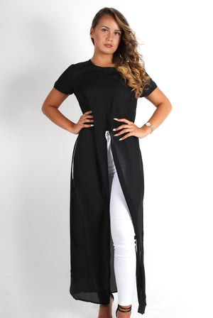 Katrina Black Eyelet Slit Front Top