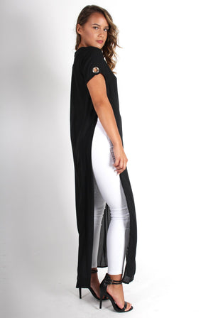 Katrina Black Eyelet Slit Front Top