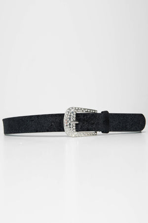 Black Velvet Diamante Western Buckle Belt - Daksha