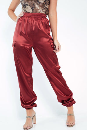 Rust Satin Cargo Trousers - Khyla