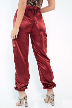 Rust Satin Cargo Trousers - Khyla