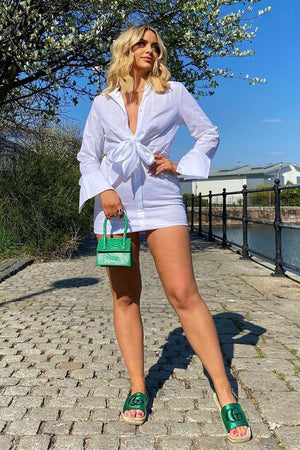 White Plunge Knot Detail Shirt Dress - Marlie