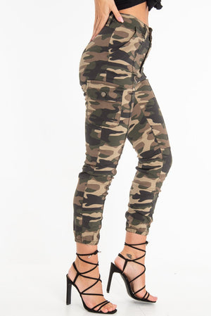 Khaki Camo Print Utility Pocket Cargo Trousers - Kendall