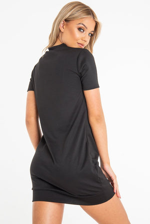 Black Neon Pink Stripe Detail T-Shirt Dress - Crystal