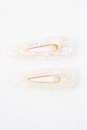 White Resin Detail Crocodile Pack of 2 Barrettes - Carolena