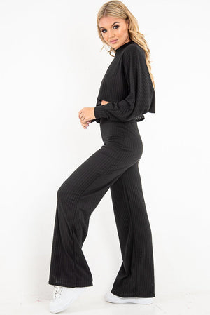 Black Rib Jersey Loungewear Co-Ord Set - Emsley