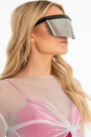 Black Silver Visor Shield Sunglasses - Lonie