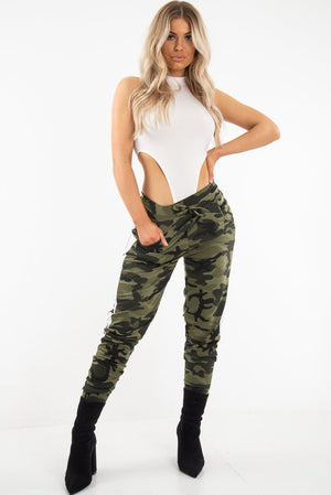 Khaki Camouflage Print Side Stripe Joggers - Shannen
