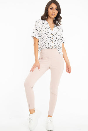 White Plunge Button Up Crop Blouse - Mintie