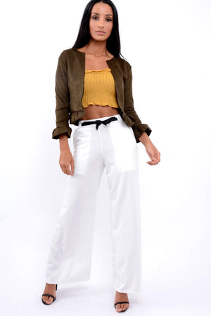 Khaki Suedette Frill Hems Jacket - Elsa