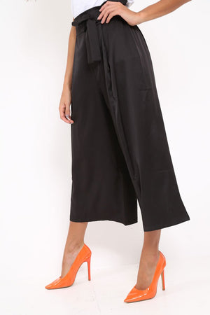 Black Paper Bag Waist Culottes - Eris