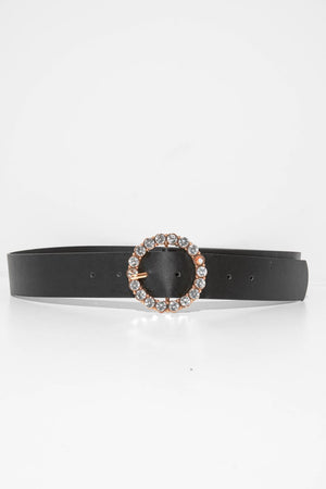Black Rose Gold Diamante Buckle Belt - Ervie