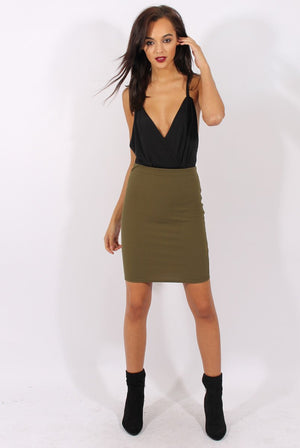 Khaki Textured High Waisted Skirt - Evita