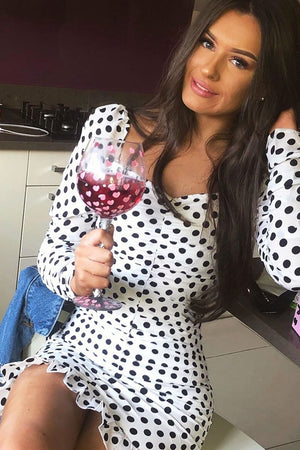 White Polka Dot Ruched Milkmaid Dress - Neave