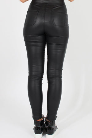 Leather Look High Waisted Skinny Jeans - Gabbi