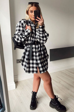 Black White Gingham Check Shirt Dress - Chesca