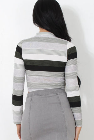 Adele Khaki And Black Striped Top