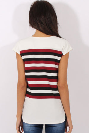 Red Stripe Cap Sleeve Tee - Hillary
