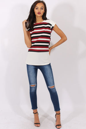 Red Stripe Cap Sleeve Tee - Hillary