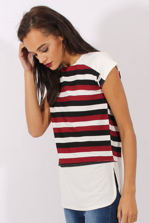 Red Stripe Cap Sleeve Tee - Hillary