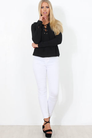 Black Tie Front Blouse - Becky