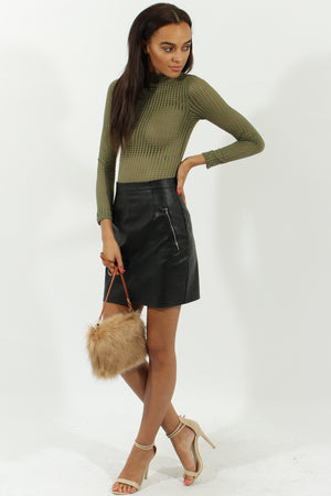 Khaki Mesh Airtex Long Sleeve Bodysuit - Halley