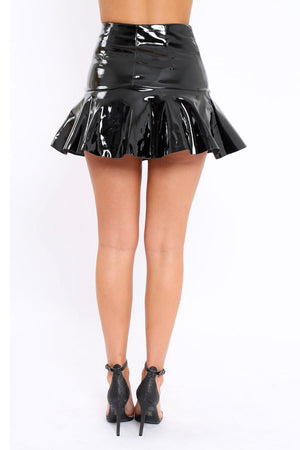 Black PU Frill Mini Skirt - Isa