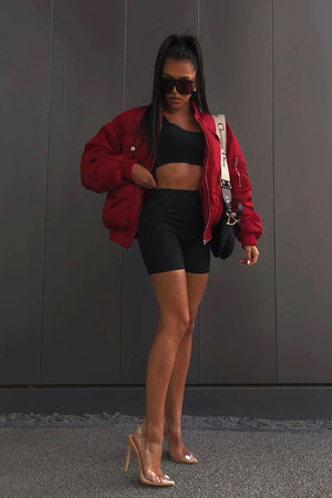 Black Ribbed Crop Top and Cycling Shorts Co-ord - Renny