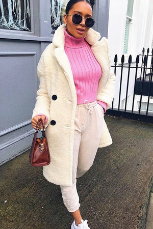 Pink Wide Rib Roll Neck Jumper - Joyanna